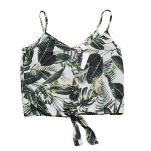 NWT H&M Women Size 6 Green White Tropical Palm Leaves Front Tie Tank Top